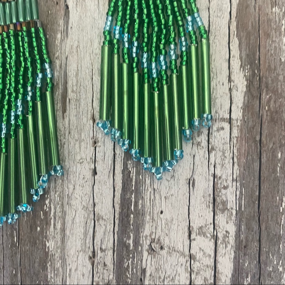 FP Seed Bead Chandelier Earrings in Emerald - Picture 5 of 6